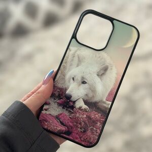 Cute glittery finish wolf iPhone 14 Pro Max phone case